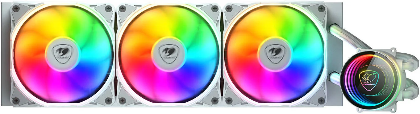 خنک کننده مایع پردازنده Cougar Poseidon Elite aRGB AIO، طول رادیاتور 360 میلی‌متر، صفحه سرد مسی، سرعت پمپ 2700 دور در دقیقه، فن 120 میلی‌متری، سرعت فن 2200 دور در دقیقه، جریان هوای 62.53 CFM، سفید | 3MPSD360.0002