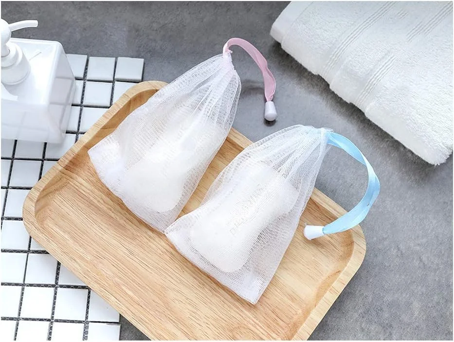 کیسه صابون نرم Andiker برای دوش، کیسه صابون با بند کشی برای کف کردن و خشک کردن، قابل آویزان کردن (7 عدد کیسه صابون توری)