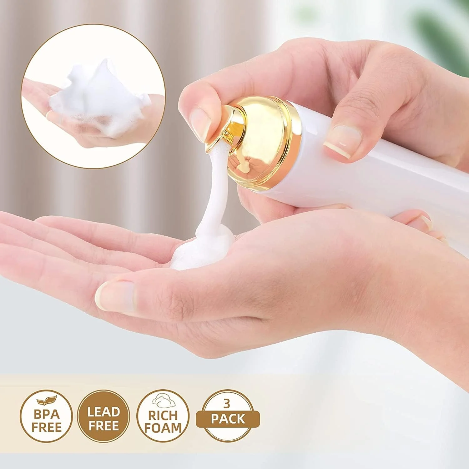 بطری فوم SYOSI، ظروف قابل شارژ، پخش کننده بطری پمپ فوم سفید، صابون فوم کوچک خالی، برای صابون دست سایز مسافرتی، پاک کننده مژه (60 میلی لیتر، 2 اونس، 3 بسته)