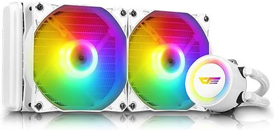 خنک کننده مایع پردازنده darkFlash AURA DA240، فن های PWM 120 میلی متری، بلبرینگ هیدرولیک، سرعت فن 900 تا 1800 دور در دقیقه، پمپ آب با کارایی بالا، سرعت پمپ 2500 دور در دقیقه، نورپردازی LED، سفید | DA240-W