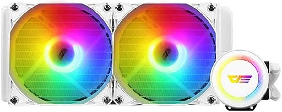 خنک کننده مایع پردازنده darkFlash AURA DA240، فن های PWM 120 میلی متری، بلبرینگ هیدرولیک، سرعت فن 900 تا 1800 دور در دقیقه، پمپ آب با کارایی بالا، سرعت پمپ 2500 دور در دقیقه، نورپردازی LED، سفید | DA240-W
