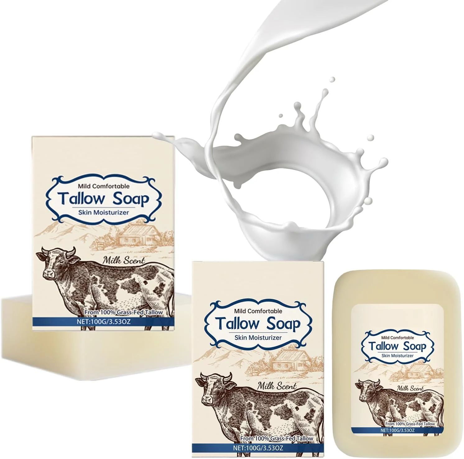 صابون روغن حیوانی (دنبه) با شیر، بسته 2 عددی، صابون طبیعی، پاک کننده عمیق، بهبود خاصیت ارتجاعی پوست، صابون مرطوب کننده برای پوست خشک، صابون طبیعی برای تغذیه، مناسب صورت و بدن