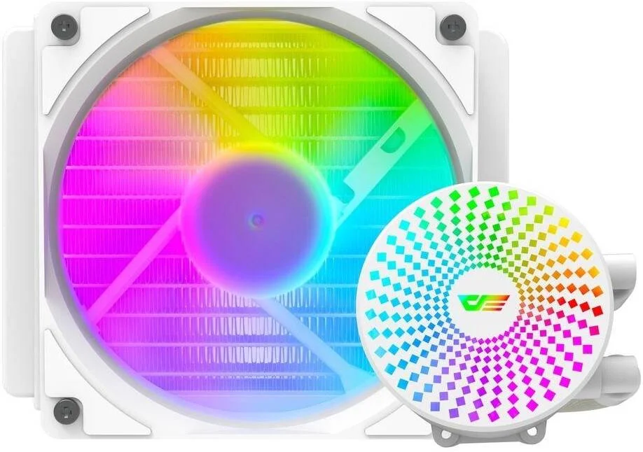 خنک کننده مایع پردازنده DarkFlash Radiant DC 120 ARGB، پشتیبانی از Intel و AMD، طول لوله 330 میلی متر، سرعت 3200 دور در دقیقه، جریان هوای 84.2CFM، مصرف برق 7.20W، سفید | DC-120-White