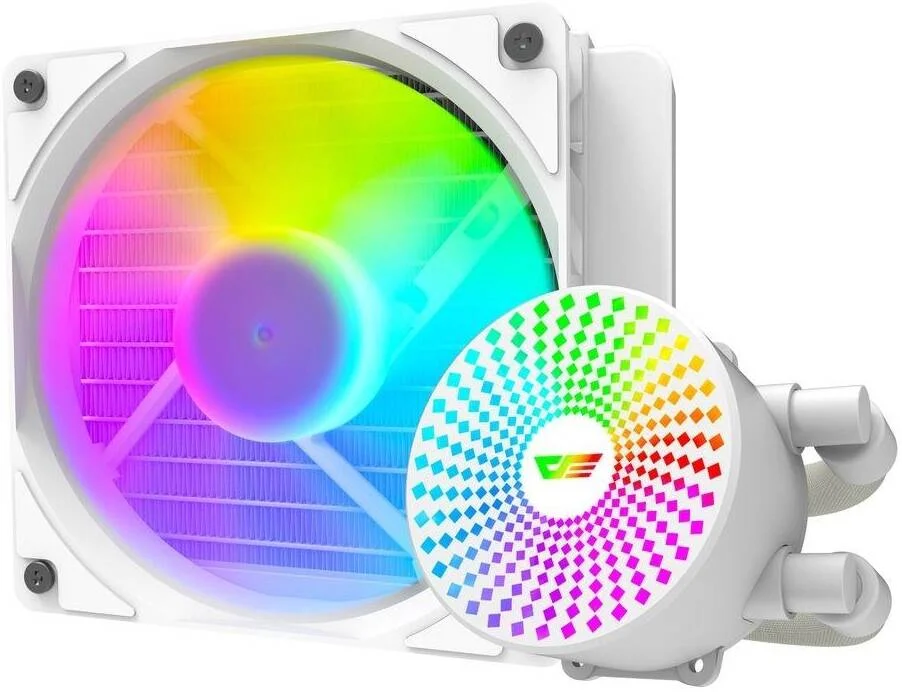 خنک کننده مایع پردازنده DarkFlash Radiant DC 120 ARGB، پشتیبانی از Intel و AMD، طول لوله 330 میلی متر، سرعت 3200 دور در دقیقه، جریان هوای 84.2CFM، مصرف برق 7.20W، سفید | DC-120-White