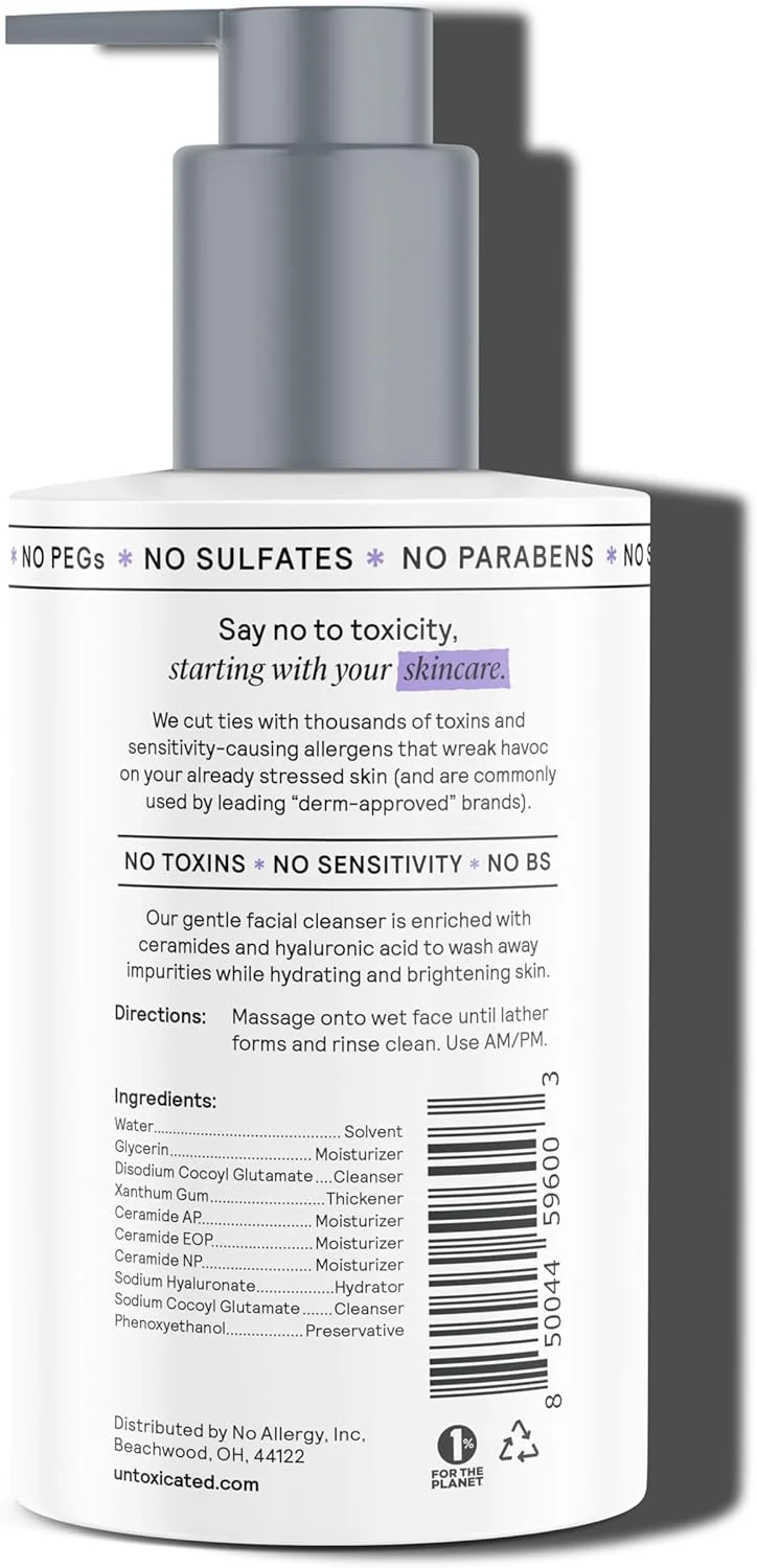 شوینده صورت غیر سمی - پاک کننده ملایم و آبرسان صورت برای پوست حساس - سرامیدها، اسید هیالورونیک و گلیسیرین - بدون مواد تحریک کننده رایج - بدون کف - بدون صابون - بدون عطر - 200 میلی لیتر
