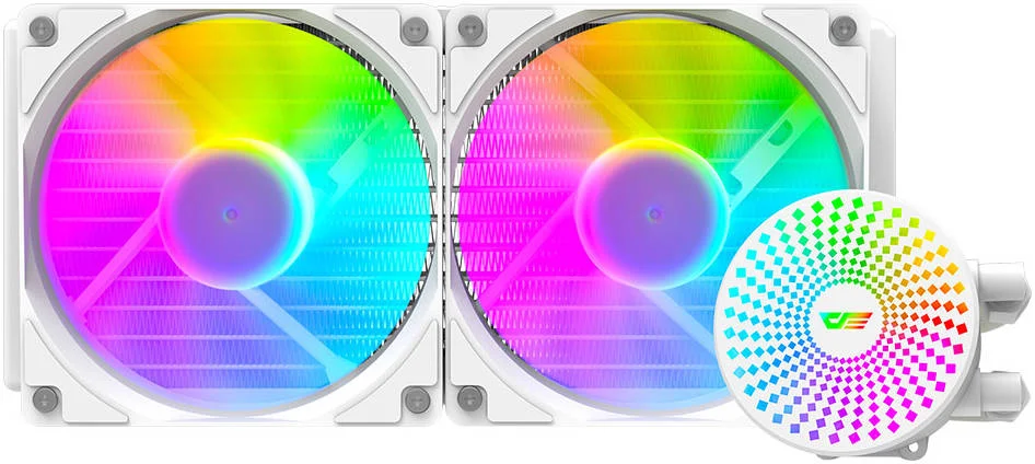 خنک کننده مایع پردازنده DarkFlash Radiant DC 240 aRGB، پشتیبانی از Intel و AMD، طول لوله 400 میلی متر، سرعت 3200 دور در دقیقه، جریان هوای 84.2CFM، مصرف برق 7.20W، سفید | DC-240-White