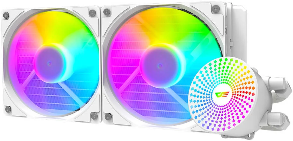 خنک کننده مایع پردازنده DarkFlash Radiant DC 240 aRGB، پشتیبانی از Intel و AMD، طول لوله 400 میلی متر، سرعت 3200 دور در دقیقه، جریان هوای 84.2CFM، مصرف برق 7.20W، سفید | DC-240-White