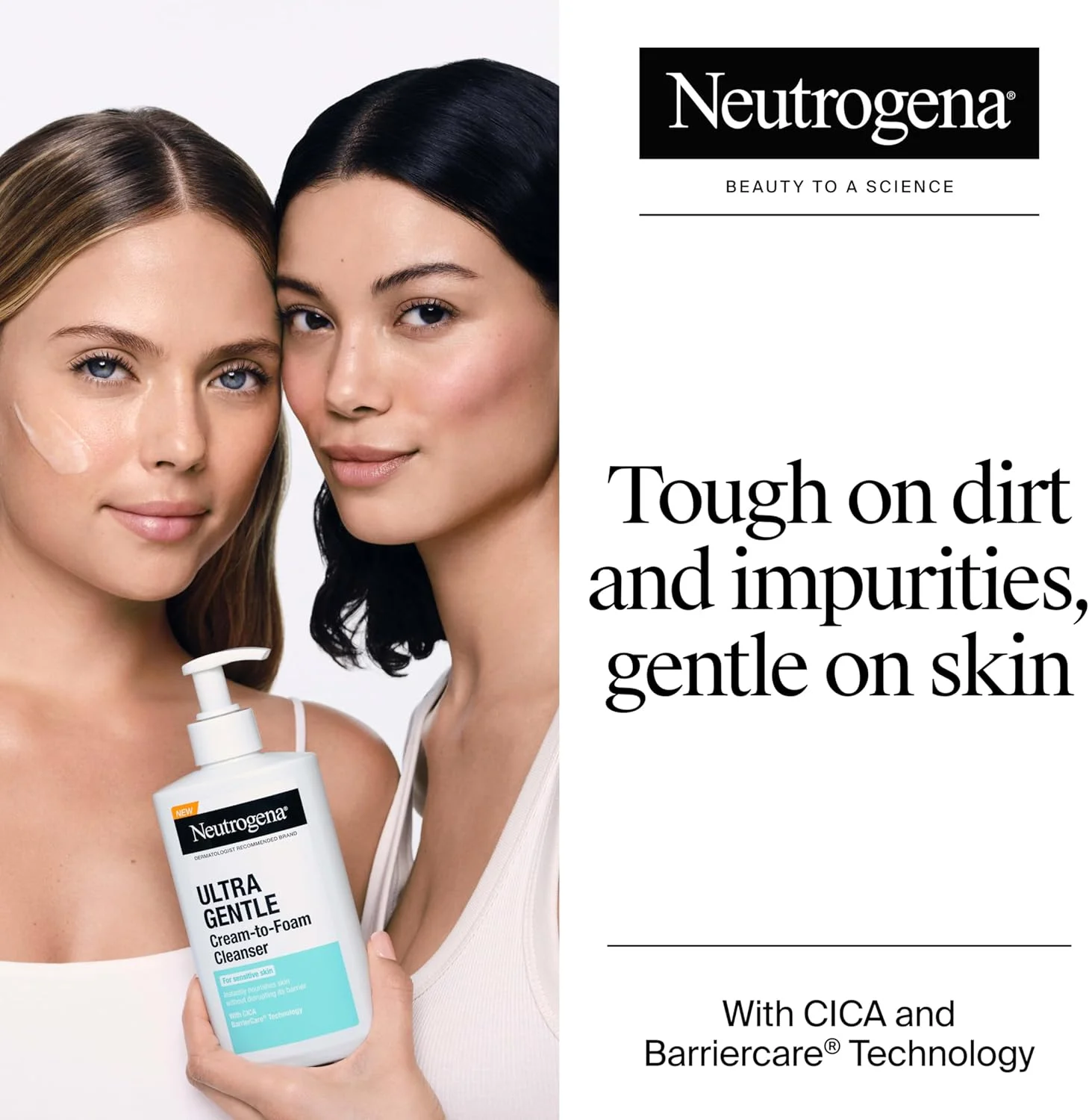 شوینده ملایم کرمی و فومی صورت نوتروژینا مناسب پوست حساس، پاک کننده ملایم صورت بدون عطر، مراقبت از پوست ضد حساسیت، پاک کننده آرایش غیر کومدون زا، 354 میلی لیتر