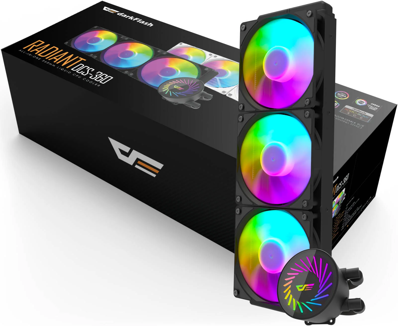 خنک کننده مایع پردازنده DarkFlash Radiant DCS 360 RGB، رادیاتور 360 میلیمتری، فن 120 میلیمتری RGB، سرعت فن 800 تا 2000 دور در دقیقه، جریان هوای 84.2CFM، پشتیبانی از ARGB Light Sync، پشتیبانی از سوکتهای Intel و AMD، مشکی | DCS-360-RGB-BL خنک کننده مایع پردازنده DarkFlash Radiant DCS 360 RGB، رادیاتور 360 میلیمتری، فن 120 میلیمتری RGB، سرعت فن 800 تا 2000 دور در دقیقه، جریان هوای 84.2CFM، پشتیبانی از ARGB Light Sync، پشتیبانی از سوکتهای Intel و AMD، مشکی | DCS-360-RGB-BL