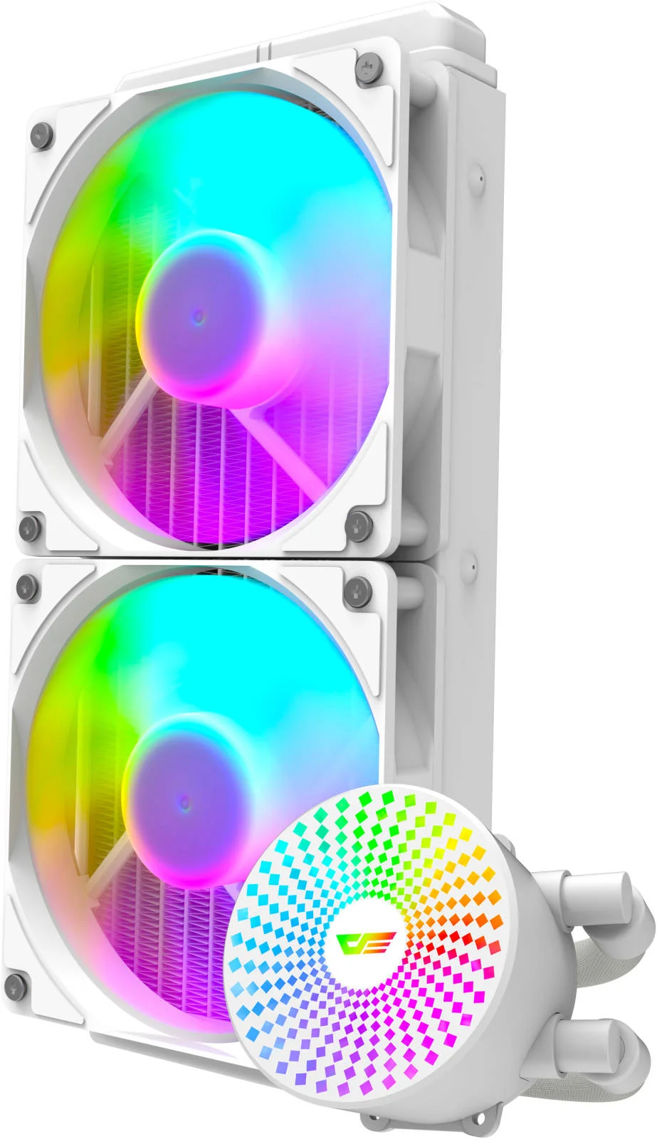 خنک کننده مایع پردازنده DarkFlash Radiant DC 240 aRGB، پشتیبانی از Intel و AMD، طول لوله 400 میلی متر، سرعت 3200 دور در دقیقه، جریان هوای 84.2CFM، مصرف برق 7.20W، سفید | DC-240-White