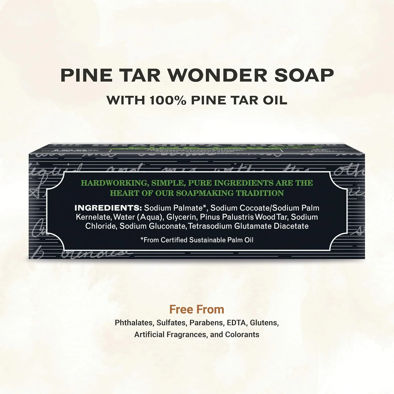 صابون قطران کاج شرکت Grandpa Soap | محصول شگفت انگیز اصلی | پاک کننده، خوشبو کننده و مرطوب کننده 3 در 1 | 92 گرم - بسته 3 عددی