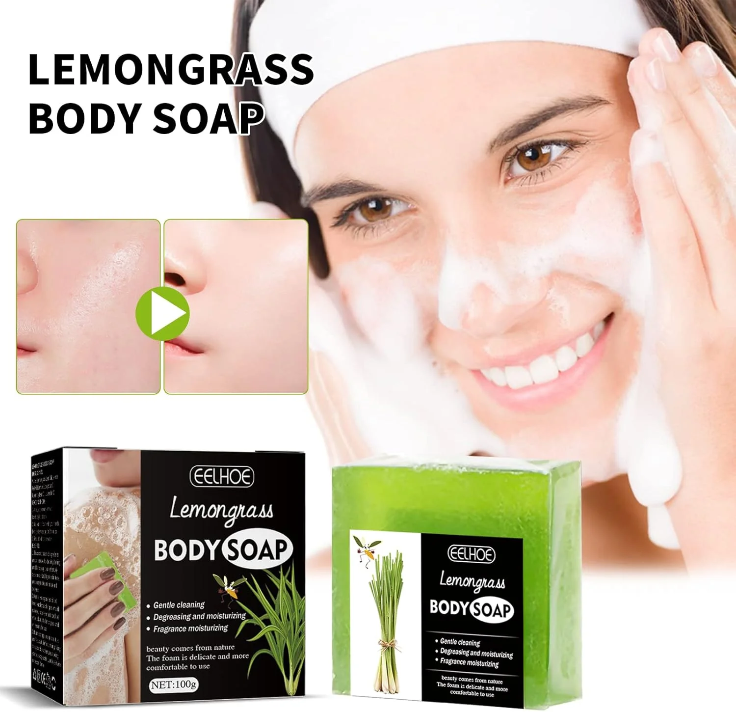 صابون سیترونلا دافع پشه و کک - صابون سیترونلا علف لیمو، شستشوی بدن با علف لیمو، صابون قالبی طبیعی علف لیمو، دافع پشه، کنه و کک، برای پوست بدن و صورت (3 عدد)