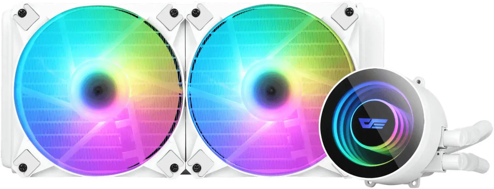 خنک کننده مایع پردازنده DarkFlash Twister DX240 V2.6 aRGB، رادیاتور 240 میلی متری، سرعت فن 1800 دور در دقیقه، جریان هوای 51 CFM، سطح نویز 32dBA، چرخش 360 درجه، بلوک مسی Bayswater، سفید | DX240-V2.6-White