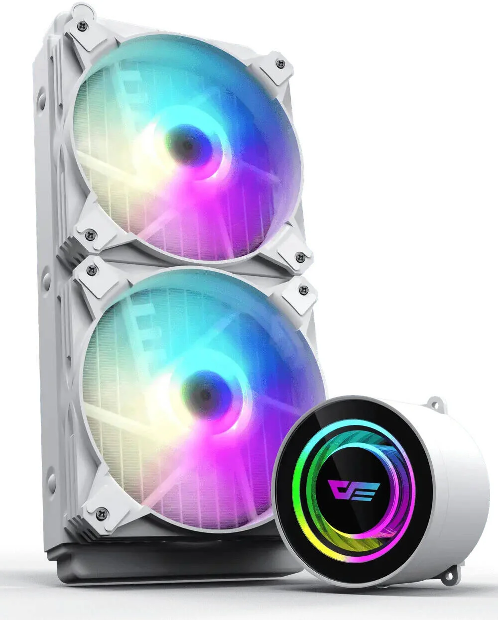 خنک کننده مایع پردازنده DarkFlash Twister DX240 V2.6 aRGB، رادیاتور 240 میلی متری، سرعت فن 1800 دور در دقیقه، جریان هوای 51 CFM، سطح نویز 32dBA، چرخش 360 درجه، بلوک مسی Bayswater، سفید | DX240-V2.6-White