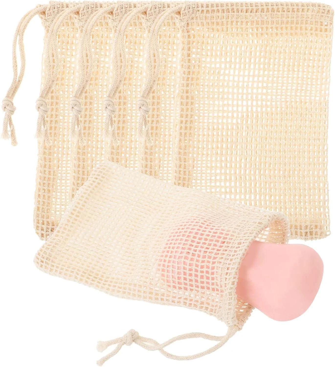 کیسه های نگهداری صابون، بسته 10 عددی، کیسه توری طبیعی با بند کشی برای حمام، دوش، شستشوی بدن و صورت