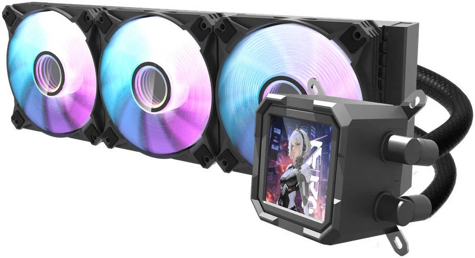 خنک کننده مایع پردازنده DarkFlash Wave DV360S، رادیاتور 360 میلی‌متری، 3 عدد فن 120 میلی‌متری aRGB، صفحه نمایش 3.2 اینچی IPS، جریان هوای فن 64.05CFM، سرعت فن 1800 دور در دقیقه، سطح نویز 30dBa، بلوک آب پایه مسی، مشکی | DV360S