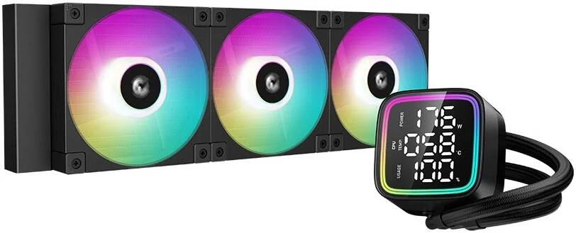 خنک کننده مایع پردازنده دیپ کول LD360 با رادیاتور 360 میلی‌متری، نمایشگر دیجیتال چند خطی LED، نمایش وضعیت لحظه‌ای پردازنده، 3 فن 120 میلی‌متری FD12 ARGB، سرعت فن 2400 دور در دقیقه، جریان هوای 72.04 CFM، مشکی | R-LD360-BKMSN-G-1