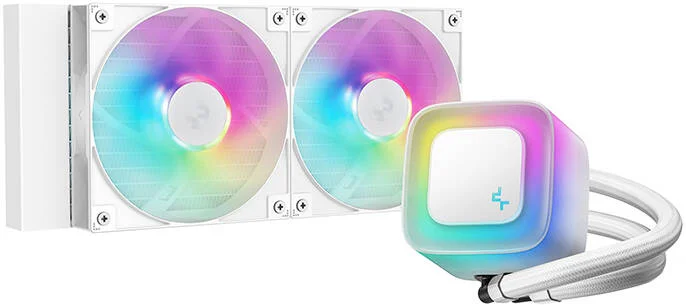 خنک کننده مایع پردازنده دیپ کول LE240 V2، رادیاتور 240 میلی متری، 2 عدد فن ARGB از پیش نصب شده 120 میلی متری، سرعت فن 2100 دور در دقیقه، جریان هوای فن 75.89 CFM، نوع بلبرینگ هیدرو، فناوری ضد نشت، سفید | R-LE240-WHAMMN-G-2