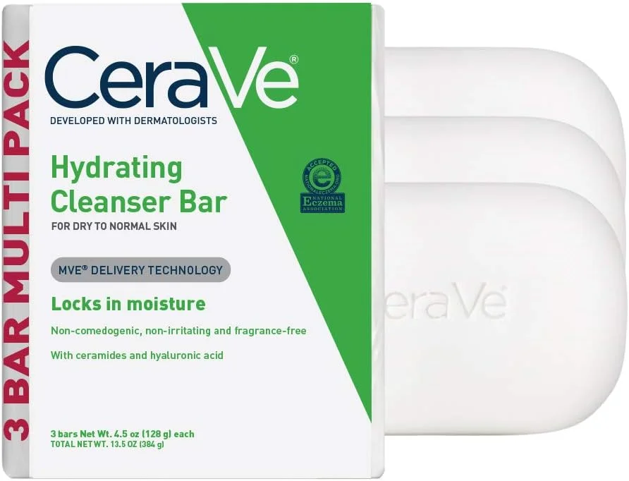 CeraVe پاک کننده آبرسان | پاک کننده بدن و صورت بدون صابون با 5% کرم مرطوب کننده | بدون عطر | بسته 3 عددی، 127 گرم