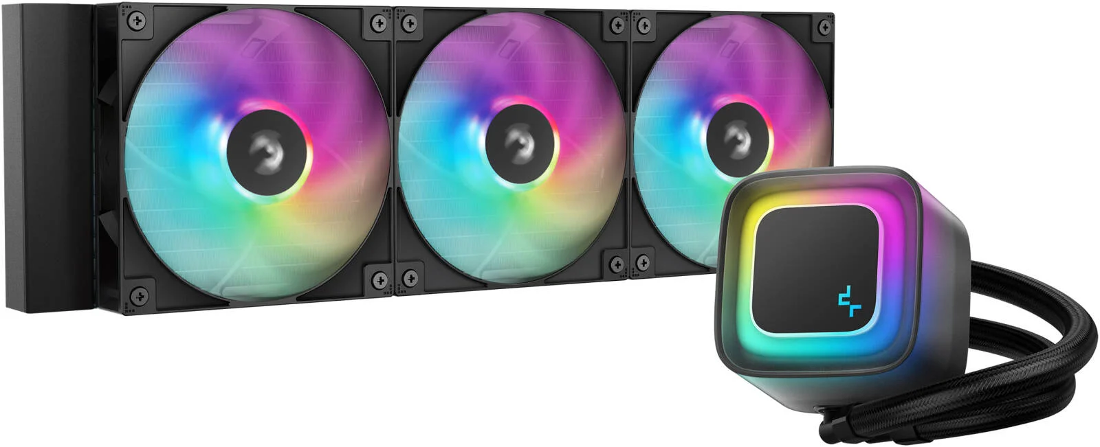 خنک کننده مایع پردازنده دیپ کول LE360 V2، رادیاتور 360 میلی متری، 3 عدد فن 120 میلی متری از پیش نصب شده aRGB، سرعت فن 2100 دور در دقیقه، جریان هوای فن 75.89 CFM، نوع بلبرینگ هیدرو، فناوری ضد نشت، مشکی | R-LE360-BKAMMC-G-2