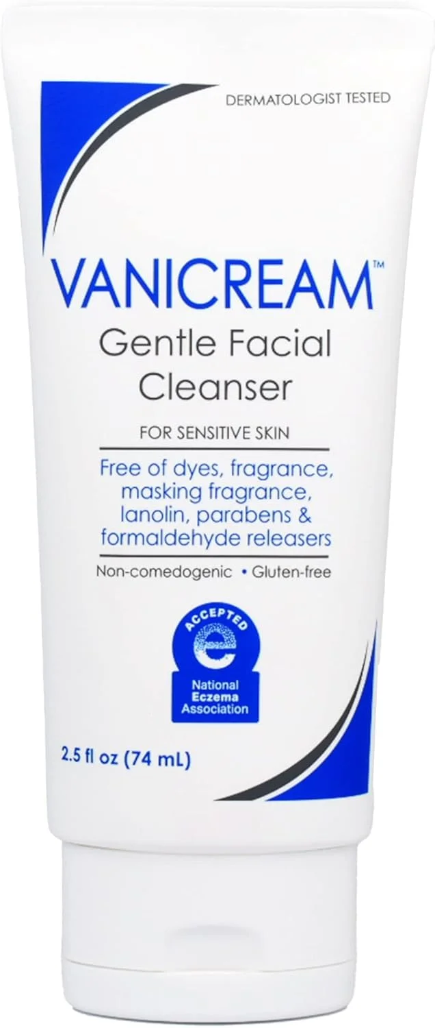 پاک کننده ملایم صورت Vanicream، 74 میلی لیتر، فرموله شده بدون مواد محرک رایج برای پوست حساس، پاک کننده آرایش، آلودگی و چربی اضافی، غیر کومدون زا، شستشوی صورت با pH متعادل