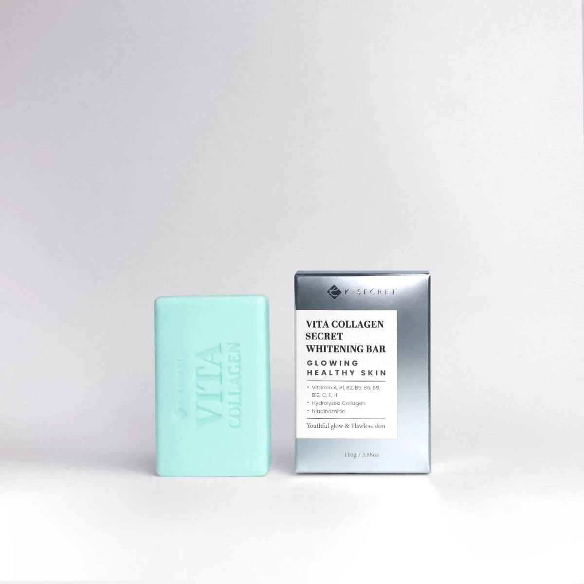 صابون روشن کننده صورت ویتامین کلاژن KSECRET - پاک کننده صورت روشن کننده، اصلاح کننده لکه های تیره، صابون پاک کننده یکنواخت کننده رنگ پوست