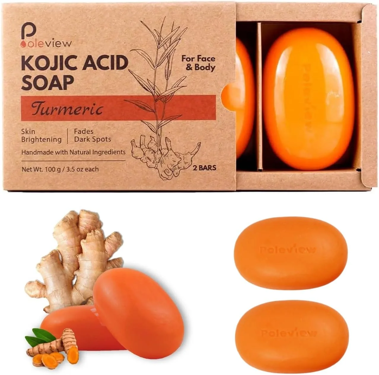 صابون کوجیک اسید، صابون روشن کننده طبیعی برای صورت و بدن، صابون زردچوبه کوجیک اسید، کنترل چربی، روشن کننده یکنواخت پوست، کاهش تیرگی پوست، 100 گرم × 4 عدد