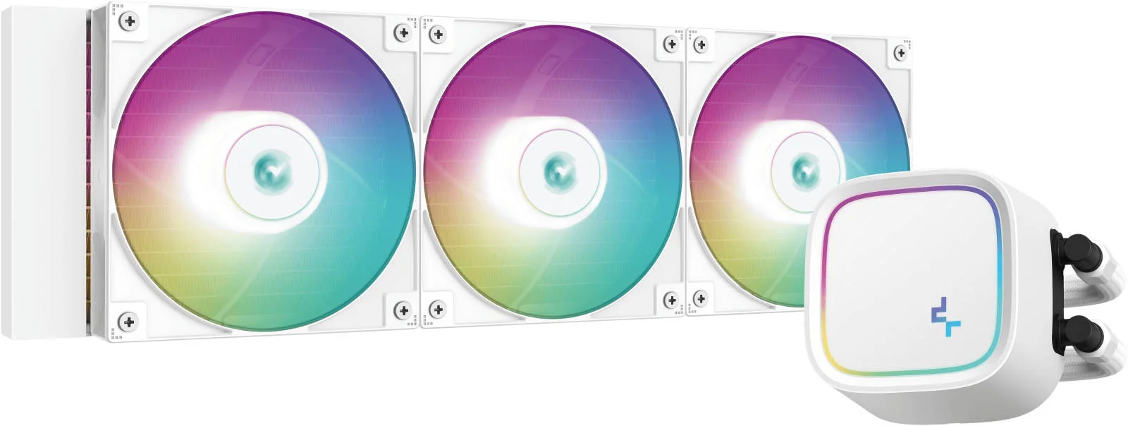 خنک کننده مایع پردازنده دیپ کول LE720 ARGB AIO، رادیاتور 360 میلی متری، 3 عدد فن aRGB با کارایی بالا، سرعت فن 500~2250 دور در دقیقه، جریان هوای فن 85.85 CFM، نوع بلبرینگ هیدرو، سفید | R-LE720-WHAMMN-G-1