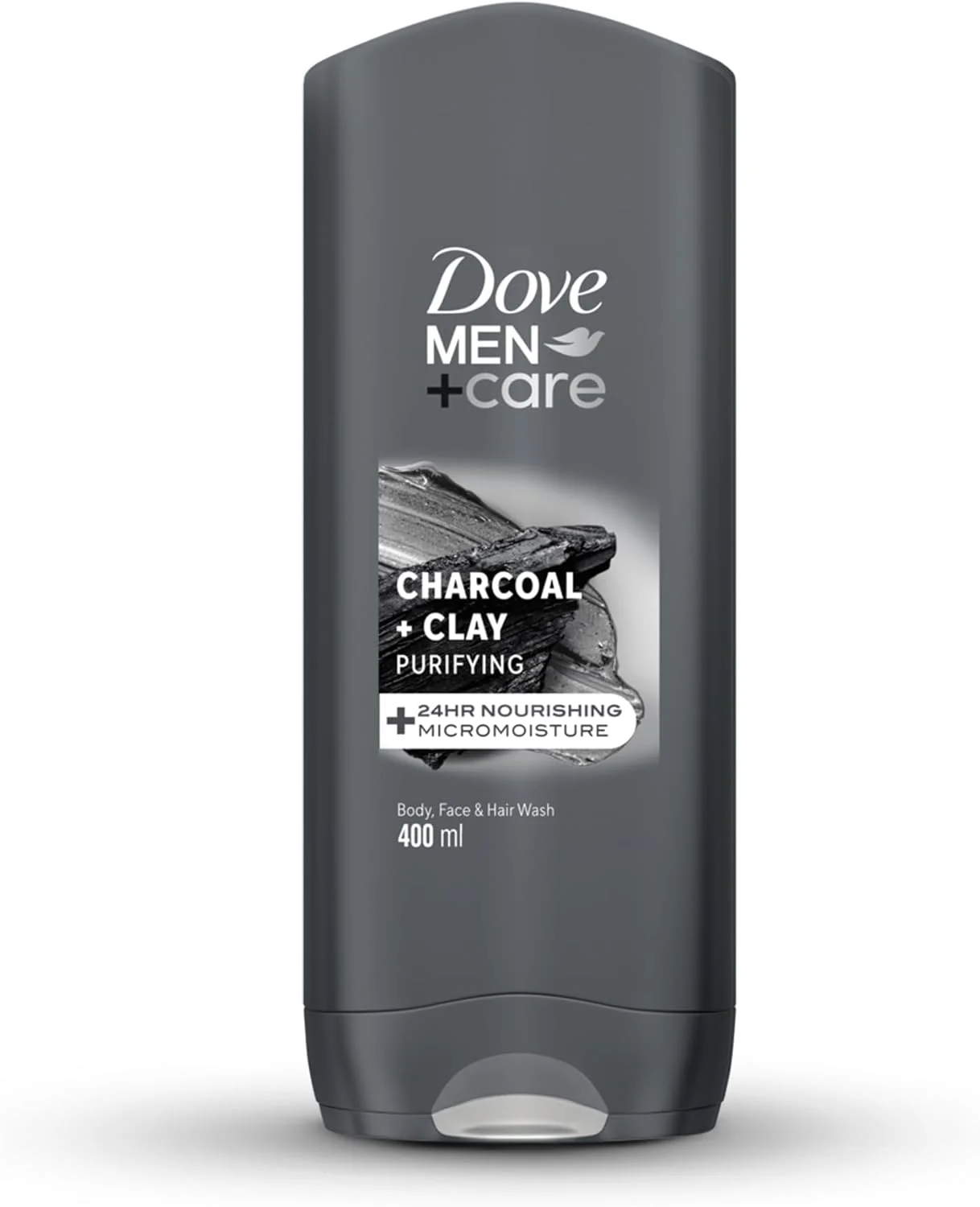 شوینده تصفیه کننده داو من+کر، زغال و خاک رس، 3 در 1، برای بدن، صورت و مو، با فناوری تغذیه کننده میکرو مرطوب کننده 24 ساعته، 400 میلی لیتر