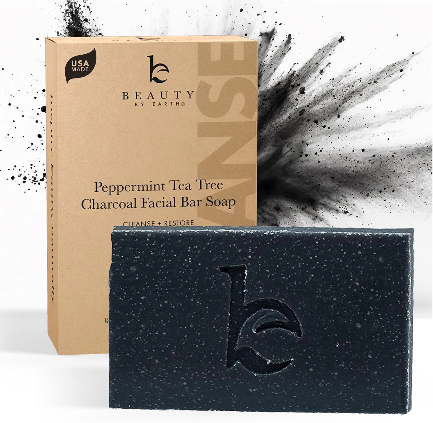 صابون شستشوی صورت زغالی Beauty by Earth - صابون نعناع و درخت چای برای پوست چرب، پاک کننده صورت، پاک کننده آکنه، شستشوی صورت آکنه، مناسب آقایان و بانوان