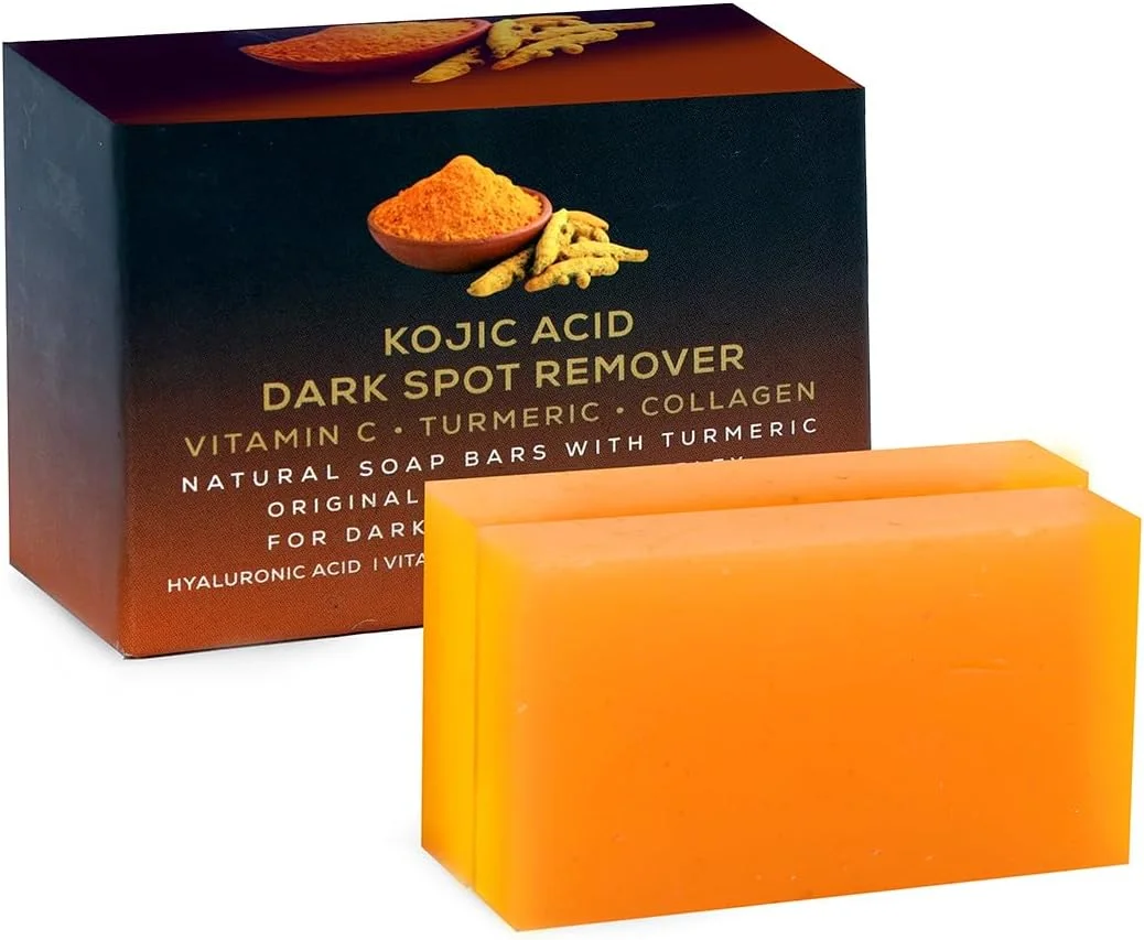 صابون های روشن کننده پوست حاوی کوجیک اسید، ویتامین C، رتینول، کلاژن و زردچوبه - فرمولاسیون اصلی ژاپنی غنی شده با هیالورونیک اسید، ویتامین E، شی باتر و روغن زیتون کاستیل (2 عدد)