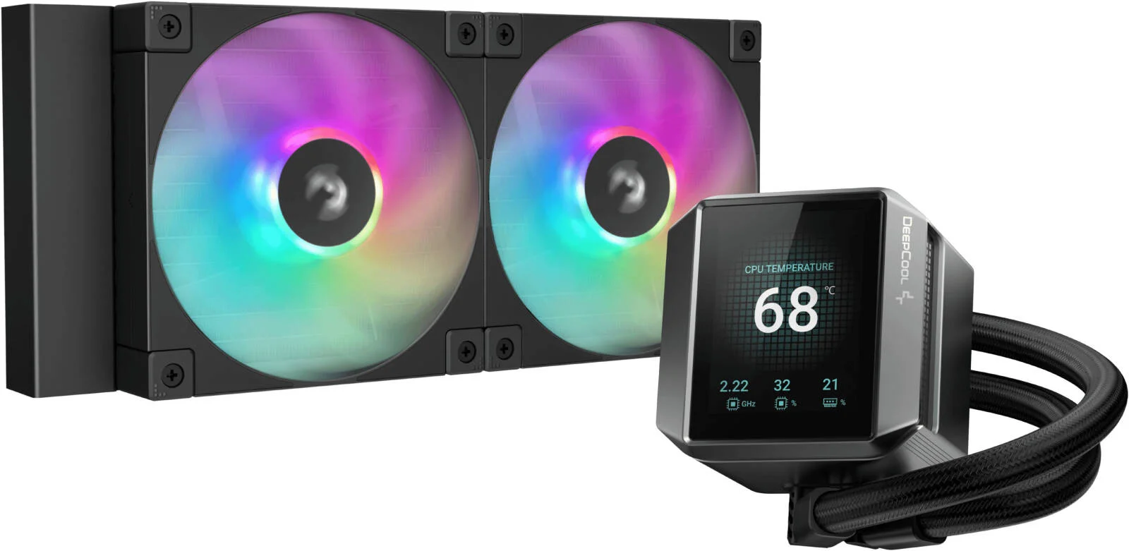 خنک کننده مایع پردازنده دیپ کول Mystique 240 ARGB، صفحه نمایش 2.83 اینچی TFT LCD، رادیاتور 240 میلی متری، اندازه فن 120 میلی متری، سرعت فن 2400 دور در دقیقه، جریان هوای 72.04 CFM، نوع بلبرینگ هیدرو، مشکی | R-LX550-BKADSNC-G-1