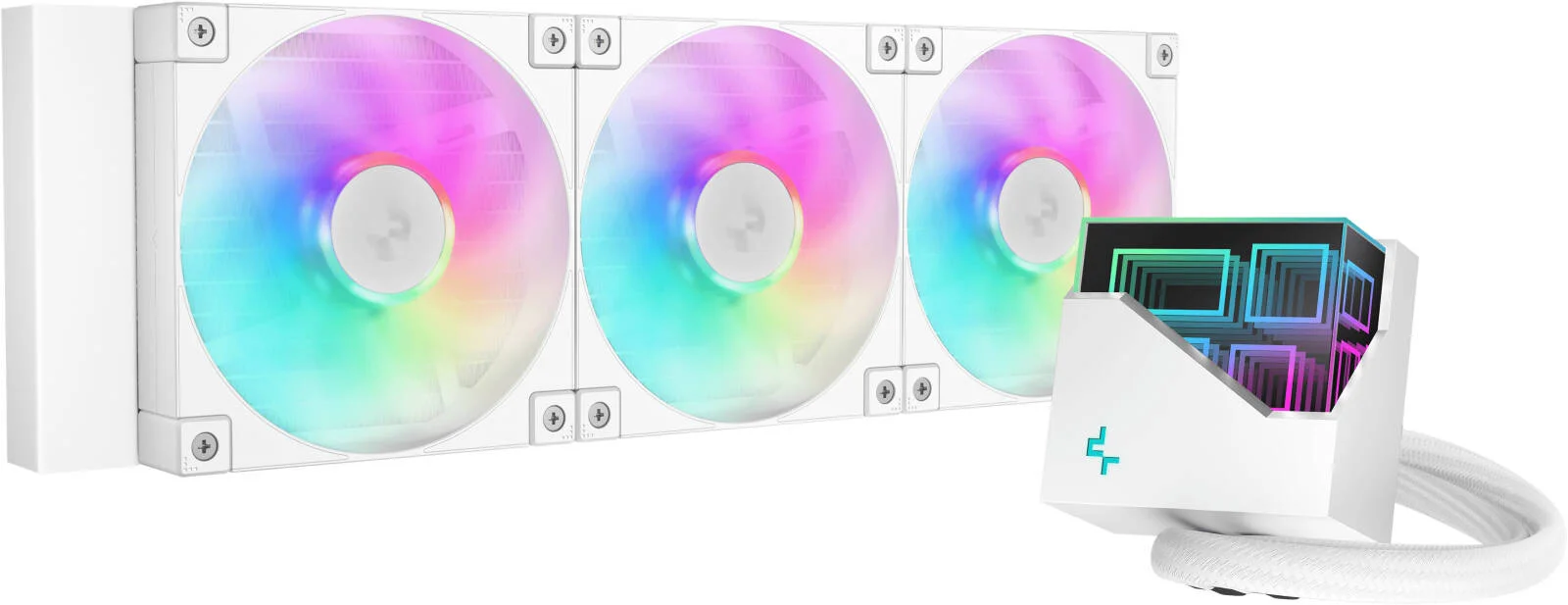 خنک‌کننده مایع پردازنده دیپ‌کول مدل LT360 ARGB، رادیاتور 360 میلی‌متری، 3 عدد فن FD12 ARGB، سرعت فن 2400 دور در دقیقه، جریان هوای 72.04 CFM، نوع بلبرینگ هیدرودینامیکی، فناوری ضد نشت، سفید | R-LT360-WHAMNC-G-1