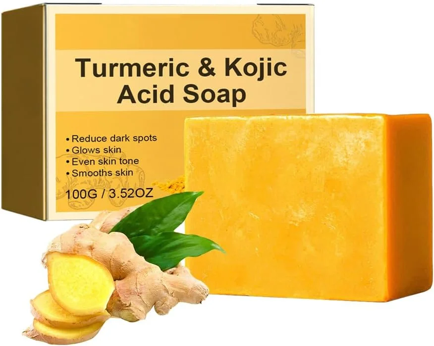صابون کوجیک اسید و زردچوبه، پاک کننده ملایم صورت، روشن کننده لک های تیره پوست صورت و بدن، روشن کننده و درخشان کننده پوست، 100 گرم