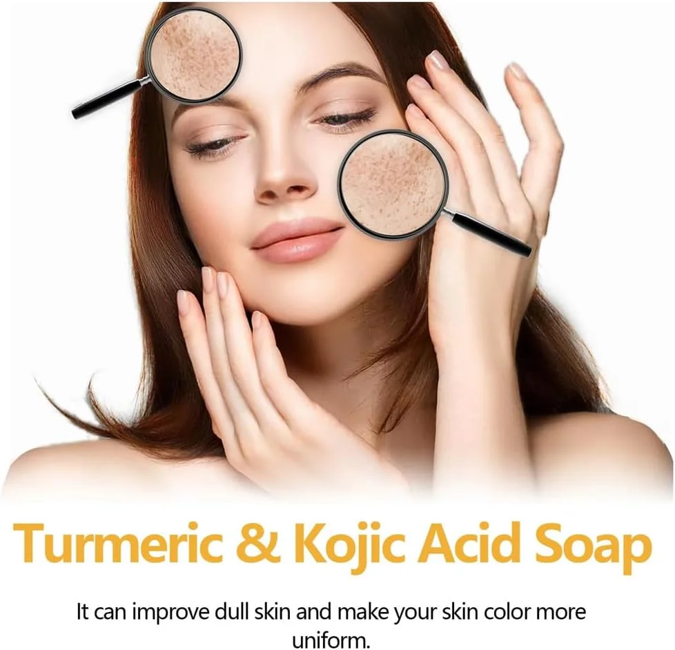 صابون کوجیک اسید و زردچوبه، پاک کننده ملایم صورت، روشن کننده لک های تیره پوست صورت و بدن، روشن کننده و درخشان کننده پوست، 100 گرم