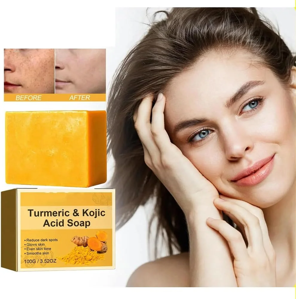 صابون کوجیک اسید و زردچوبه، پاک کننده ملایم صورت، روشن کننده لک های تیره پوست صورت و بدن، روشن کننده و درخشان کننده پوست، 100 گرم