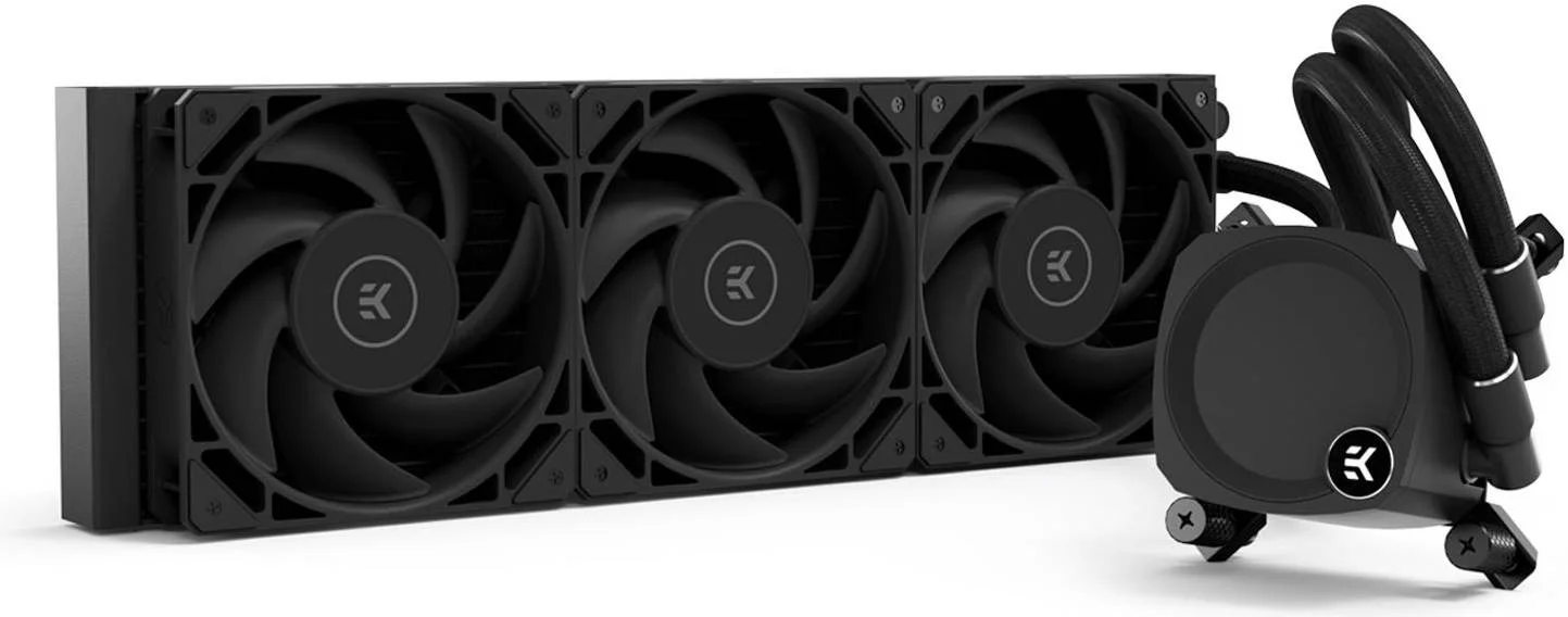 خنک کننده مایع پردازنده EK-Nucleus AIO CR360 Dark، رادیاتور 360 میلی‌متری، فن‌های 120 میلی‌متری EK-Loop FPT، سرعت فن 2300 دور در دقیقه، جریان هوای 72 CFM، قسمت بالایی پمپ چرخشی، صفحه سرد مسی Microfin، مشکی | 3831109900178