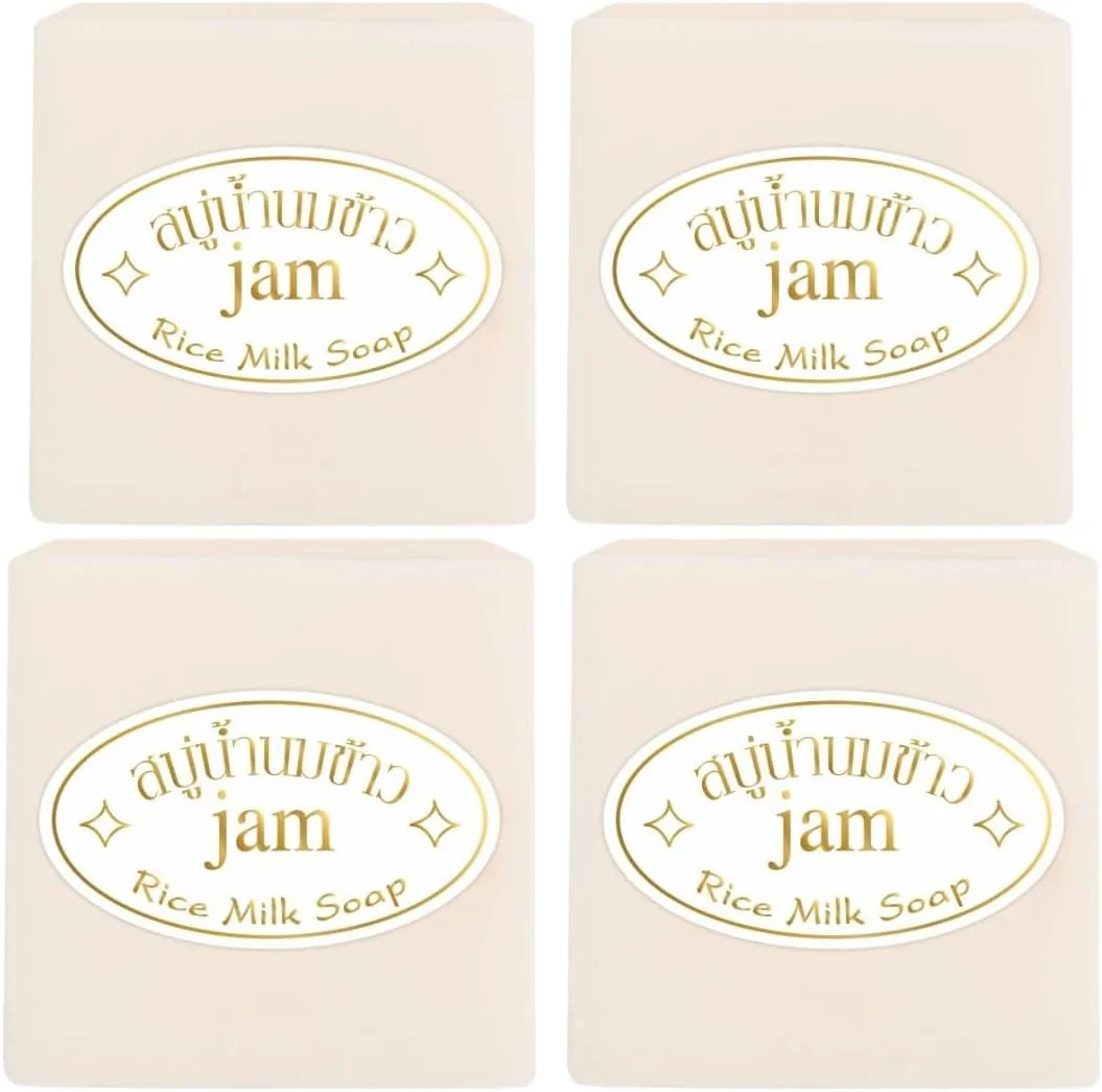 نیکیتا.ویوی صابون شیر برنج 4 عددی (4x65 گرم)، صابون دست ساز برنج تایلندی، صابون برنج برای تمیز کردن صورت و بدن، مرطوب کننده ملایم، پاک کننده عمیق پوست صورت، شامپو بار پروتئینی آب برنج