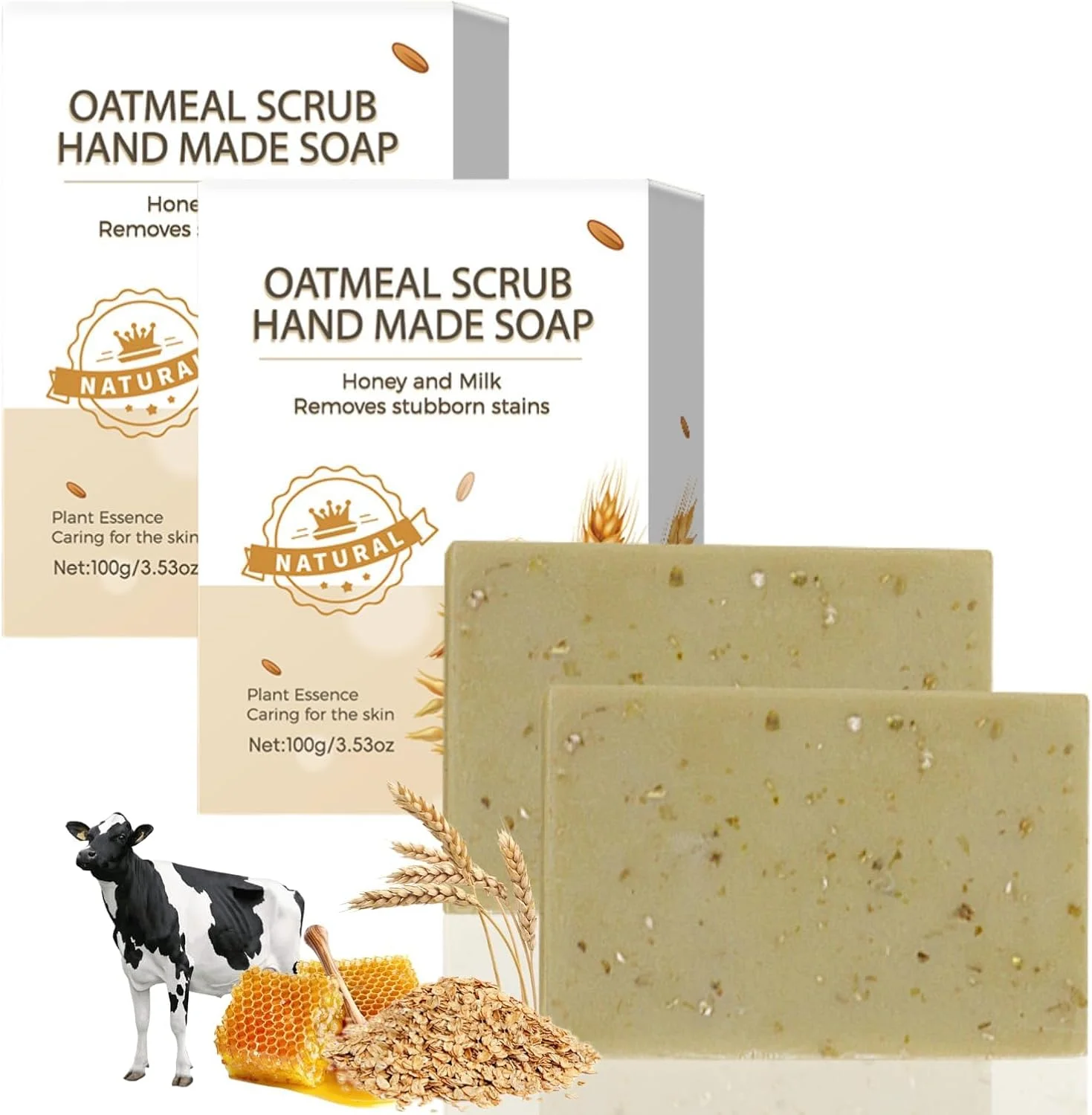 2 بسته صابون جو دوسر - صابون عسل و شیر برای پاکسازی عمیق، لایه برداری ملایم، کنترل و تعادل چربی های صورت، مراقبت از بدن و صورت برای زنان، مردان، نوجوانان