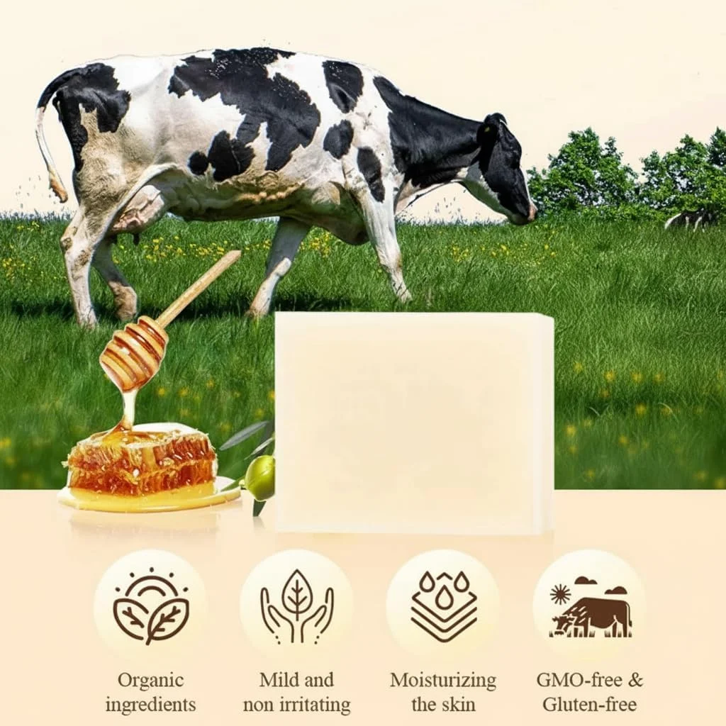 صابون کره آزونی - صابون کره عسل خالص غنی شده با روغن حیوانی تغذیه شده با علف و عسل خام وحشی، صابون های پاک کننده و مرطوب کننده تسکین دهنده برای اگزما، پوست خشک و حساس