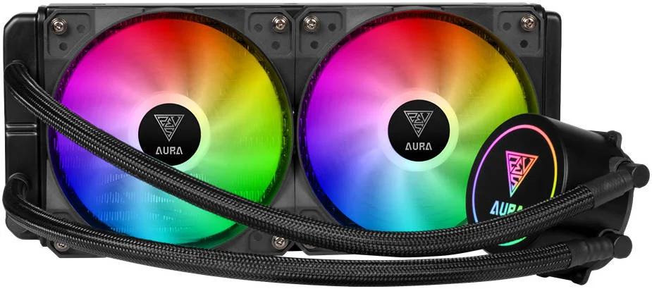 خنک کننده مایع همه کاره Gamdias Aura GL240، صفحه پایه مسی، رادیاتور آلومینیومی، سرعت فن 2000 دور در دقیقه، جریان هوای 66.7 CFM، بلبرینگ هیدرولیک، کانکتور PWM، مشکی | GD-AURA-GL240