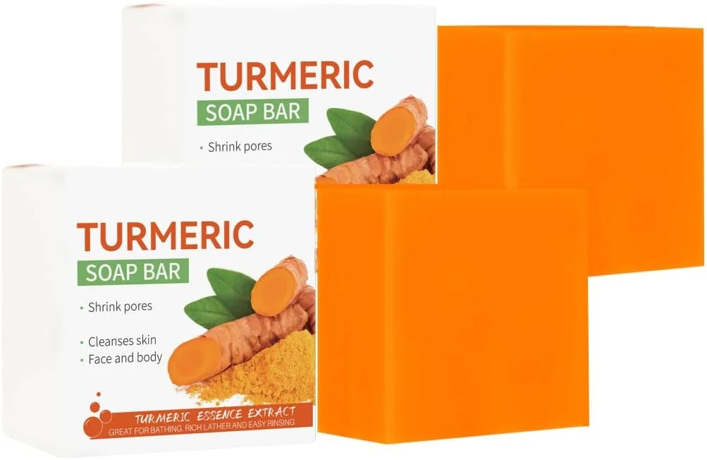 صابون زردچوبه Skade، بسته 2 عددی صابون روشن کننده پوست برای کوچک کردن منافذ، مواد طبیعی با ویتامین C برای پاکسازی، تسکین و آبرسانی پوست، مجموعه مراقبت از پوست زردچوبه برای انواع پوست