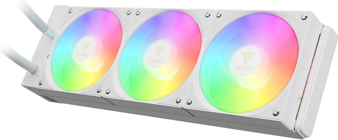 خنک کننده مایع GAMDIAS Chione E4-360، کیت های نصب جهانی پشتیبانی از LGA 1700 / AM5، جریان هوای 73.36 CFM، سرعت فن 800 - 1800 دور در دقیقه، فشار هوای 2.12 mmH2O، سفید | CHIONE E4-360