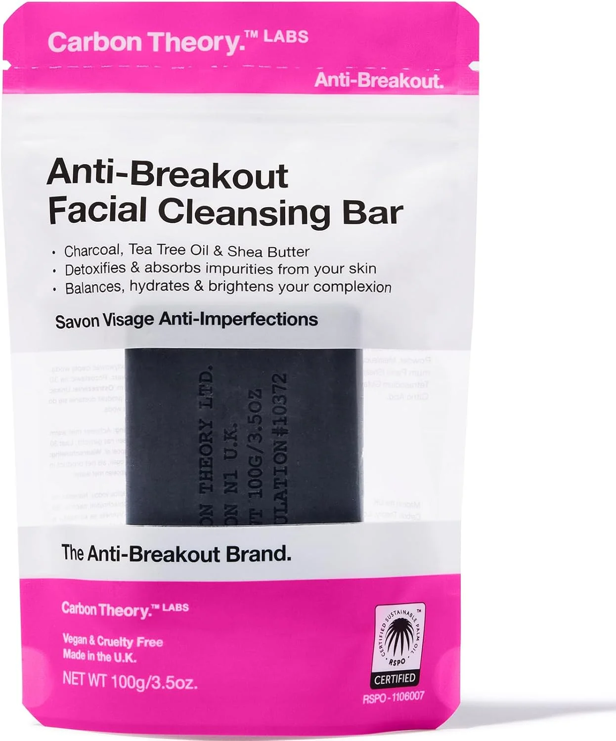 کربن تئوری | قالب پاک کننده صورت ذغال و روغن درخت چای در بسته مسافرتی قابل بازبست | 100 گرم