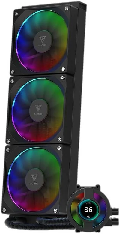 خنک کننده مایع گامدیاس Chione P3-360U، نمایشگر IPS LCD، پس زمینه PNG/GIF/JPG، رادیاتور 360 میلی متری، صفحه پایه مسی، سرعت فن 2000 دور در دقیقه، جریان هوای 69.01 CFM، بلبرینگ هیدرولیک، مشکی | GD-CHIONE-P3-360U