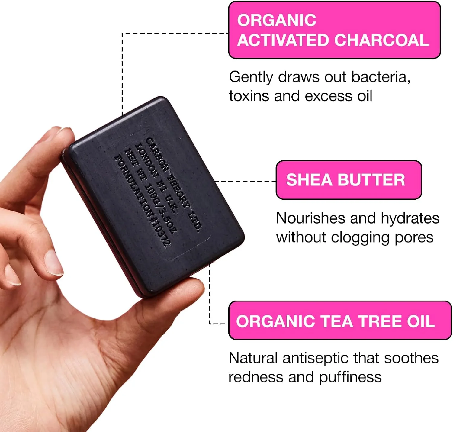 کربن تئوری | قالب پاک کننده صورت ذغال و روغن درخت چای در بسته مسافرتی قابل بازبست | 100 گرم