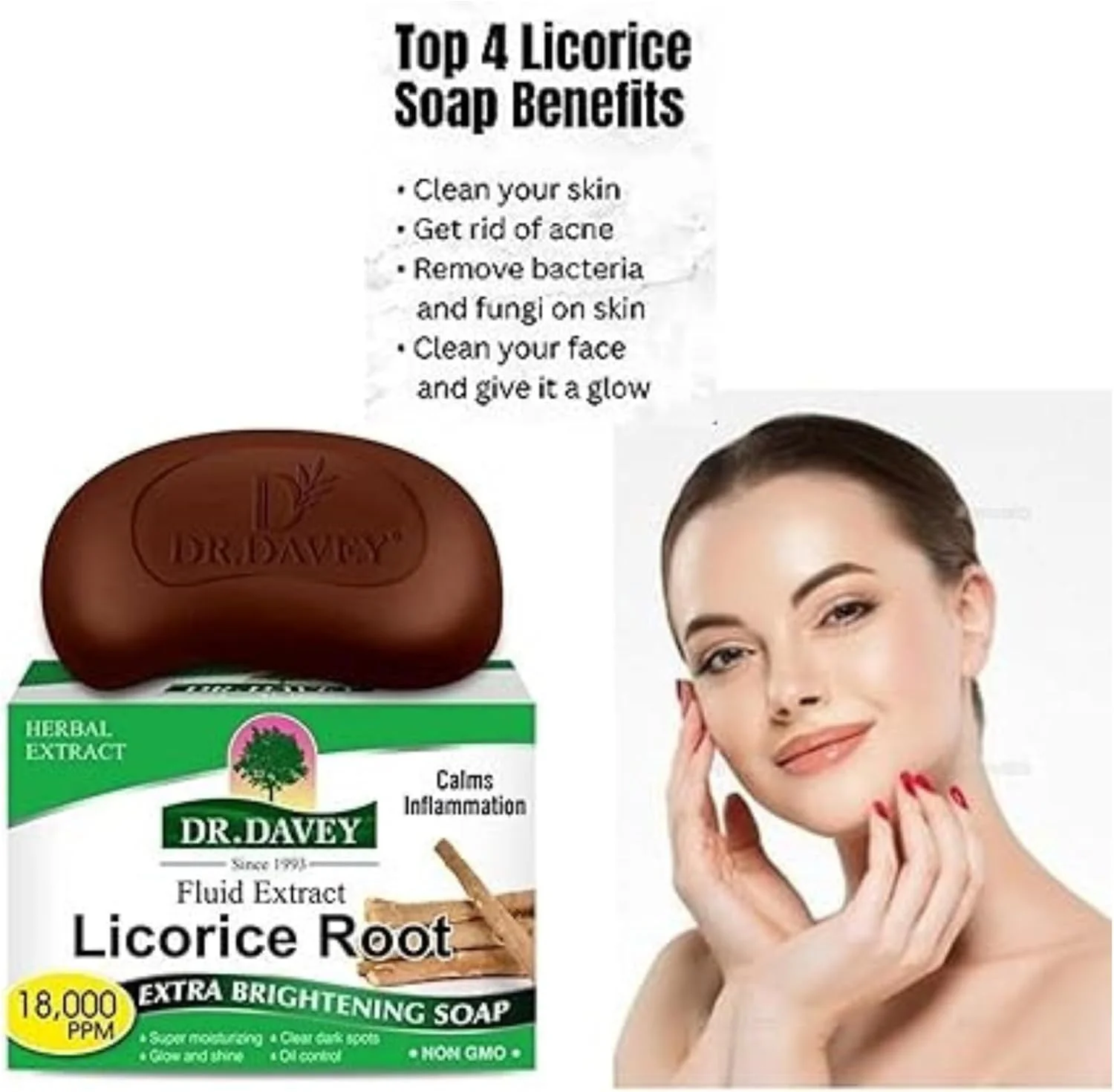 صابون روشن کننده عصاره ریشه شیرین بیان دکتر دیوی - از بین بردن لکه های تیره، افزایش درخشندگی پوست، کنترل چربی پوست - 100 گرم صابون روشن کننده عصاره ریشه شیرین بیان دکتر دیوی - از بین بردن لکه های تیره، افزایش درخشندگی پوست، کنترل چربی پوست - 100 گرم