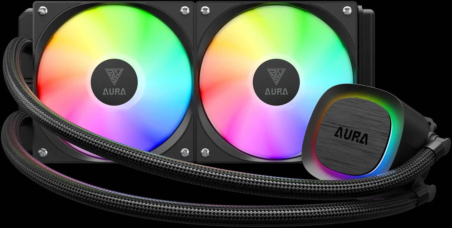 خنک کننده مایع GAMDIAS، پشتیبانی از LGA 1700 / AM5، سرعت 800 - 1800 دور در دقیقه، فن های PWM هیدرولیک، جریان هوای 73.6 CFM، مسیریابی کابل پنهان، ARGB همگام سازی مادربرد، مشکی | AURA GL240 V2