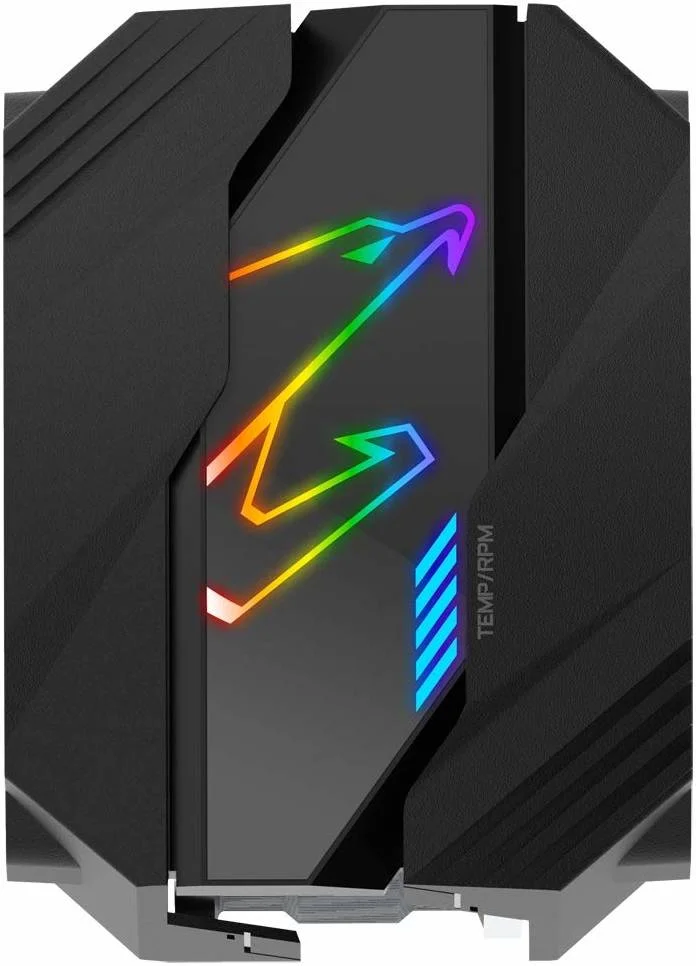 خنک کننده پردازنده بادی گیگابایت Aorus ATC800، دارای 6 لوله مسی 6 میلی‌متری با تماس مستقیم، 2 فن 12 سانتی‌متری RGB با بلبرینگ دوبل، به همراه کیت نصب LGA 1700، سرعت 600-2000 دور در دقیقه، ولتاژ 12، مشکی | ATC800