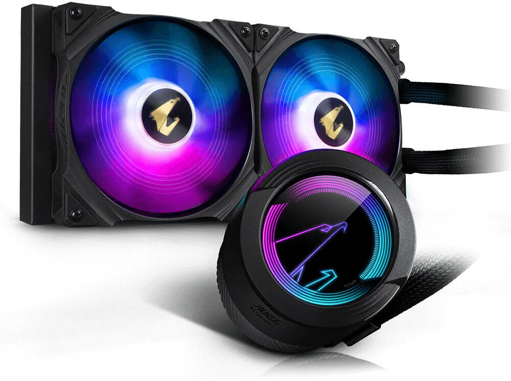 خنک کننده مایع پردازنده GIGABYTE AORUS WATERFORCE 280، رادیاتور 280 میلی متری، 2 عدد فن 140 میلی متری ARGB، سرعت فن 2150 دور در دقیقه، جریان هوای فن 83.83 CFM، نوع بلبرینگ Sleeve (نانو روان کننده گرافن) | AORUS-WATERFORCE-280